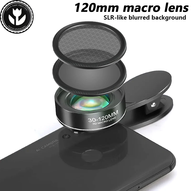 Objectif macro 120 mm, objectif professionnel 5K HD Super Macro, objectif photo universel pour appareil photo à clip pour iPhone, Samsung, Xiaomi, HUAWEI, Android