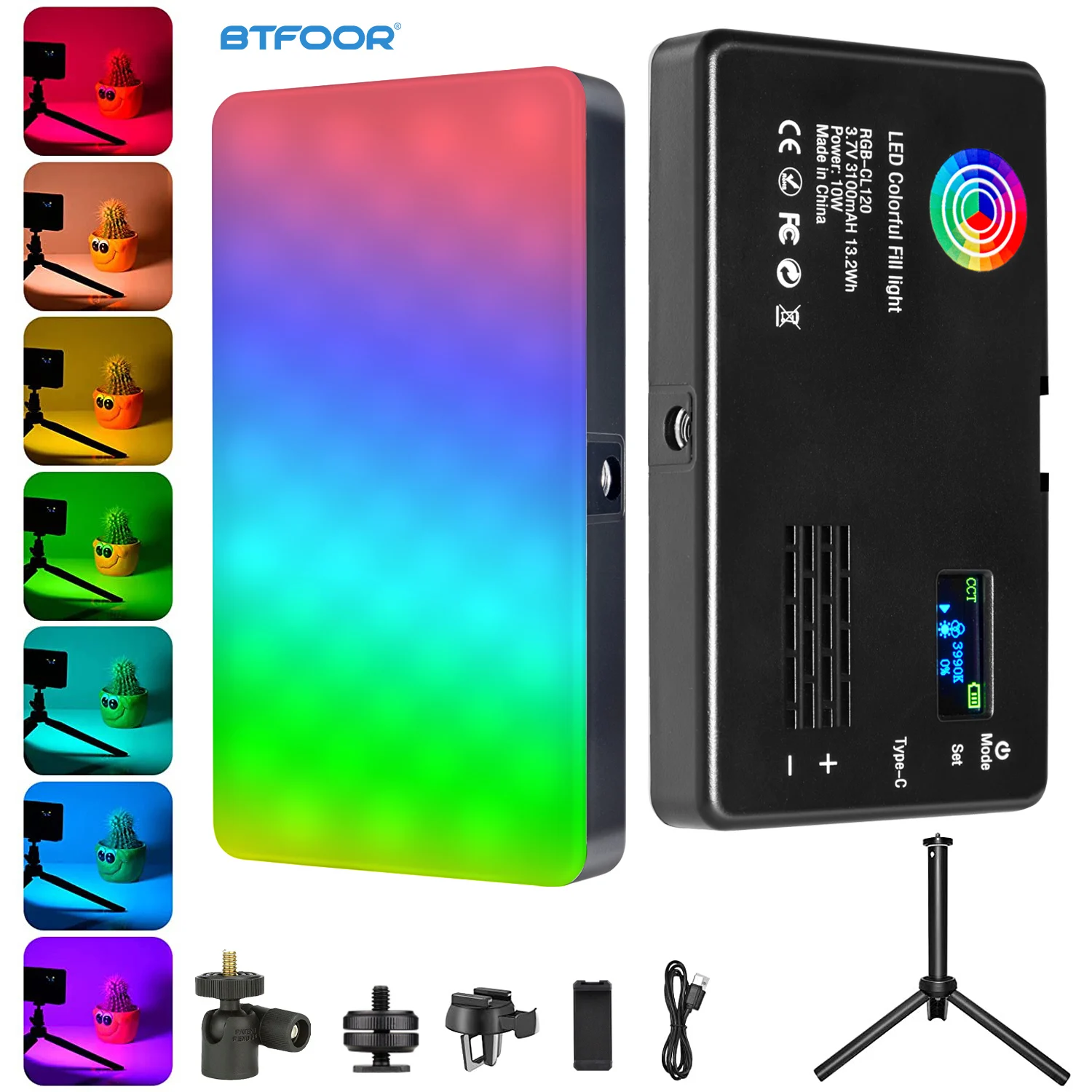 Panneau d'éclairage pour caméra de remplissage de lumière vidéo LED RVB CRI95+ 2500-9000K Écran LCD Chaussure froide pour Vlog Streaming en direct DSLR