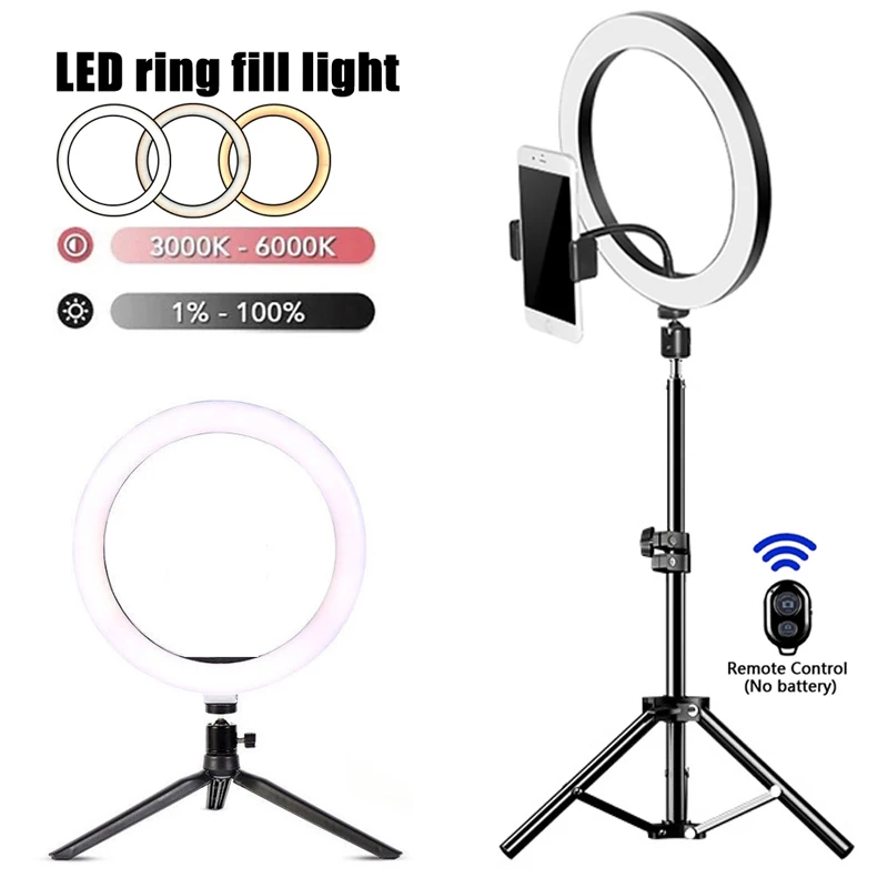 Éclairage LED pour anneau de selfie Lampe photographique pour anneau de selfie Lampe de remplissage à distance USB pour YouTube TikTok Vidéo Live Support de téléphone et amplificateur ; trépied