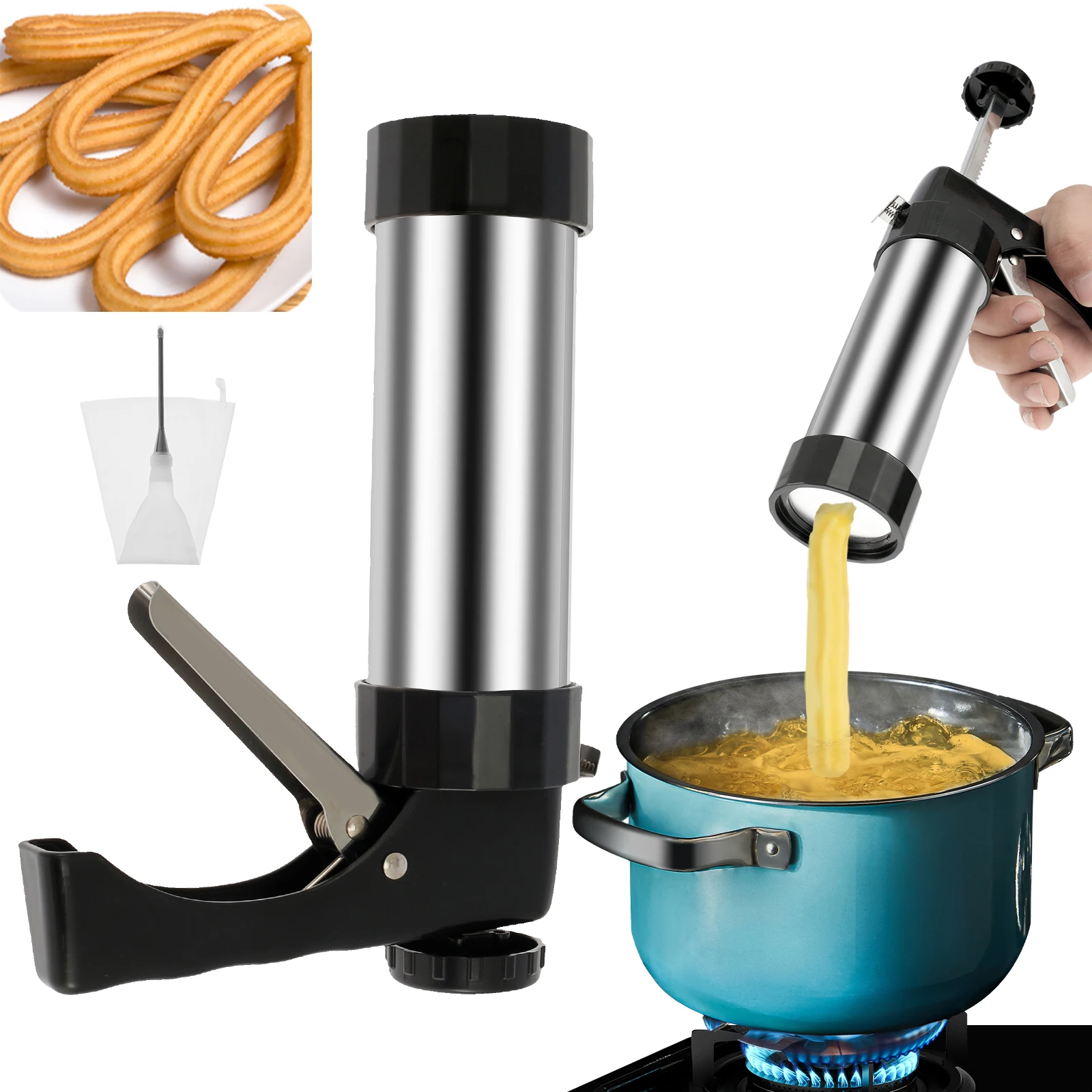 Machine à churro Churrera en acier inoxydable, machine à décorer la crème à gâteau DIY, buses, moule, machine à biscuits, outil de cuisson de cuisine
