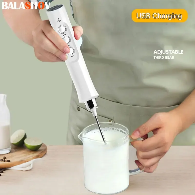 Mousseur à lait électrique, mousseur portatif à grande vitesse, mélangeur à boissons, baguette à café, 3 en 1, portable et rechargeable