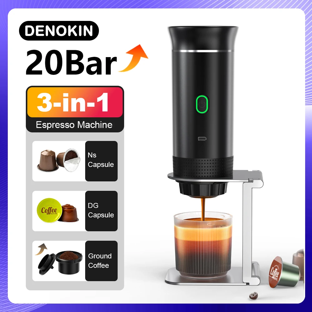 Machine à café expresso portable électrique sans fil pour voiture et camping, cafetière de voyage 3 en 1 à capsule et poudre