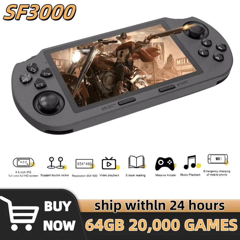 Console de jeux vidéo portable rétro SF3000 Système Linux Écran IPS 4,5 pouces 854*480 3000 mAh Lecteur vidéo de poche portable Jeux
