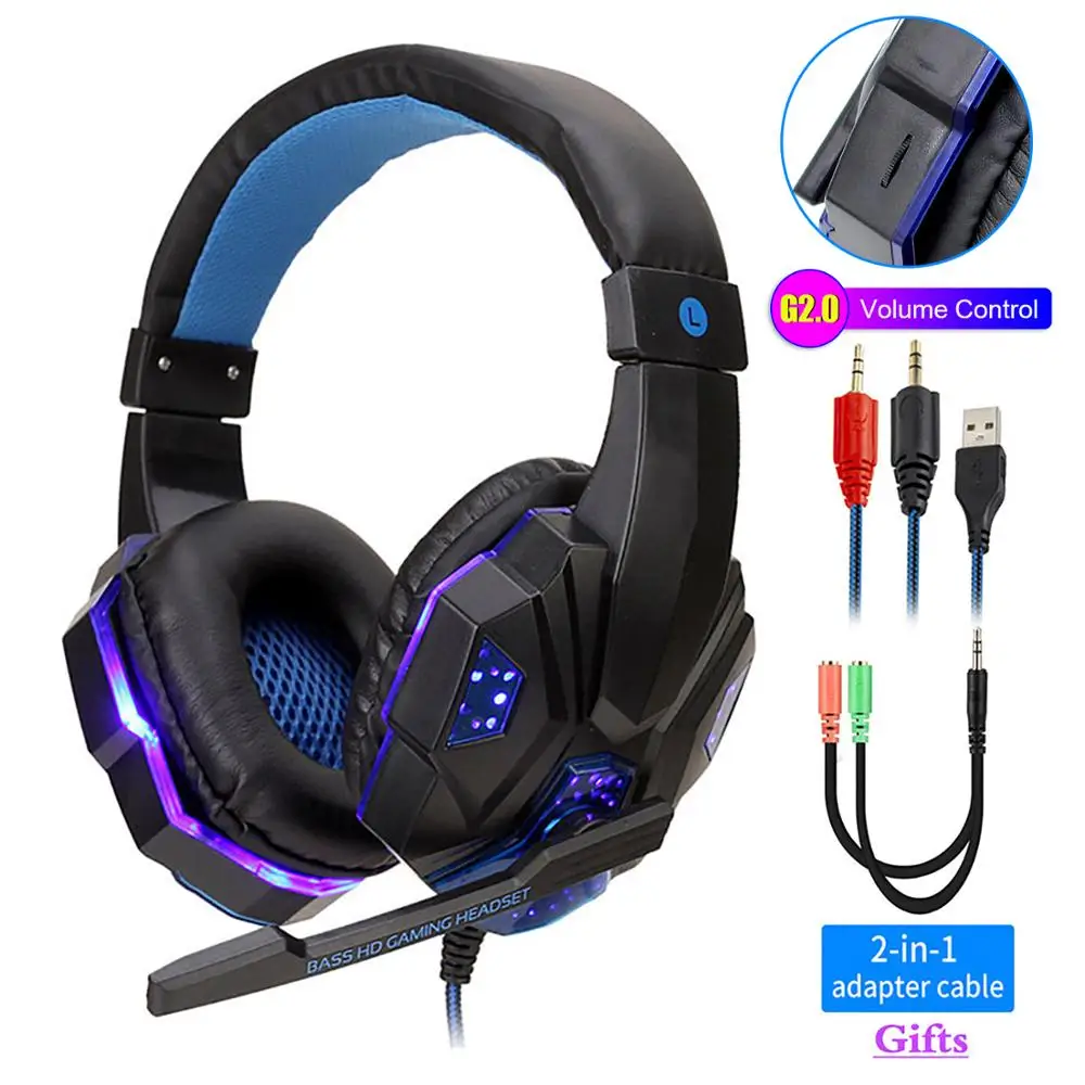 Casque de jeu filaire à lumière LED professionnelle avec microphone pour ordinateur PS4 PS5 Xbox Bass Stereo PC Casque de jeu Cadeaux