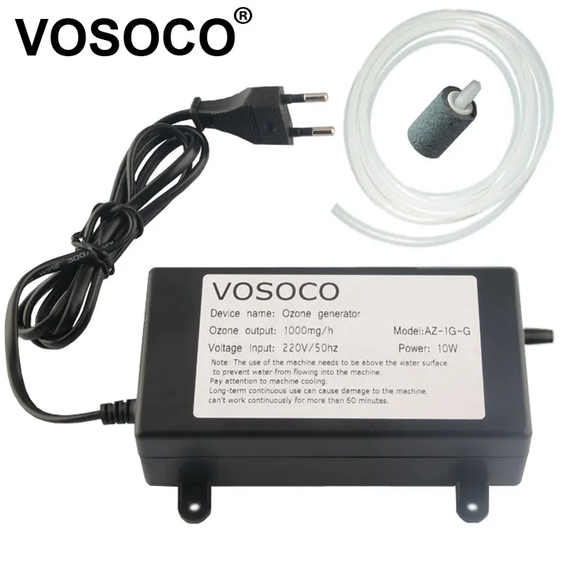 VOSOCO Générateur d'ozone Ozoniseur Eau Purificateur d'air Fruits Légumes Viande Nettoyer Aquarium Cuisine Toilettes Désodorisation 1000 mg
