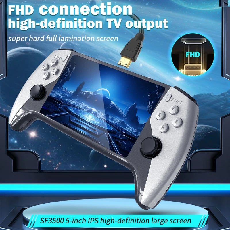 Console de jeu portable multifonctionnelle IPS HD rétro de 5 pouces SF3500 prenant en charge plusieurs systèmes avec port FHD et ampli ; double cœur, extensible de 256 Go