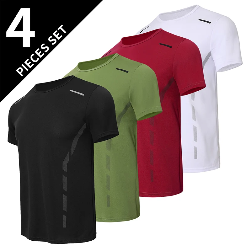 1/4 Pcs Impression de mode d'été pour hommes Séchage rapide Manches courtes Jeunesse Loisirs Sports Fitness Haut respirant T ample d'âge moyen