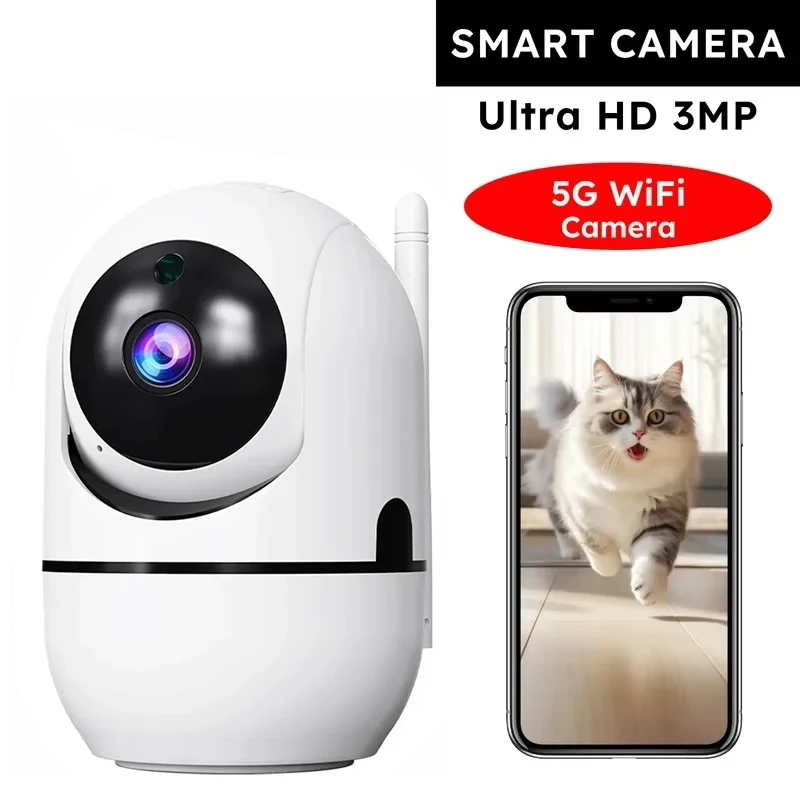 Caméra pour chien avec application téléphonique, caméra de sécurité intérieure WiFi 5G/2,4 GHz pour bébé, panoramique et inclinaison 360°, audio bidirectionnel, vision nocturne
