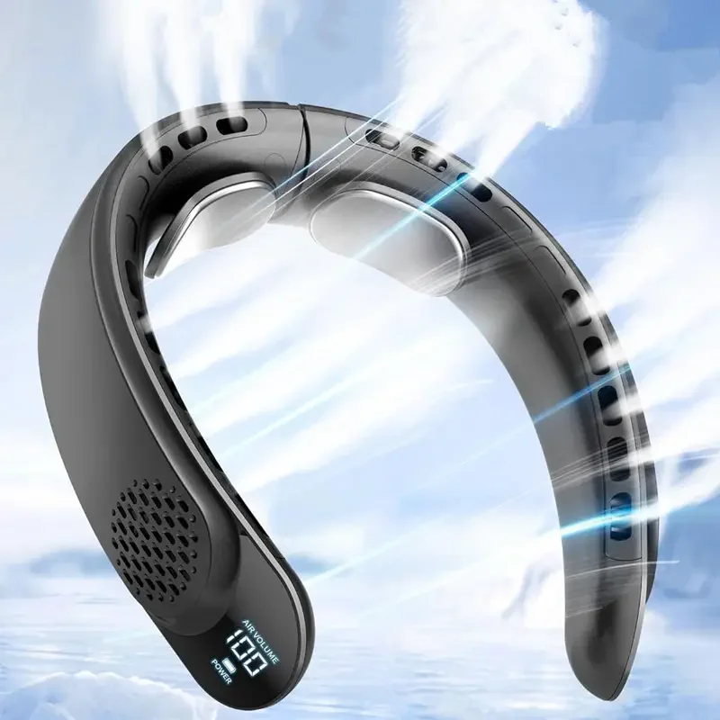 Nouveau ventilateur à col USB quadricœur, turbine, conception sans auvent, contrôle facile, écran numérique de 4 000 mAh pour ventilateur portable extérieur, cadeau d'été