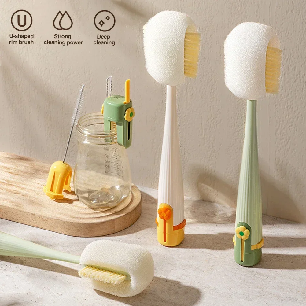 Outil de lavage 5 en 1 tasse pour usage domestique Brosse à tasse multifonctionnelle Brosse à tasse thermos Brosse éponge de nettoyage pour bouteille de lait