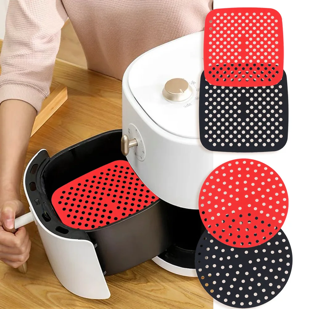 Tapis de friteuse à air en silicone réutilisable, coussin de cuisson antiadhésif, doublure intérieure de cuisson, ustensiles de cuisson, tapis d'huile, soucoupe grillée à gâteau