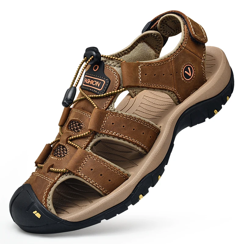 Sandales d'été pour homme en cuir vérité, chaussures décontractées pour homme, sandales de plein air en cuir pour homme, chaussures de plage, sandales romaines