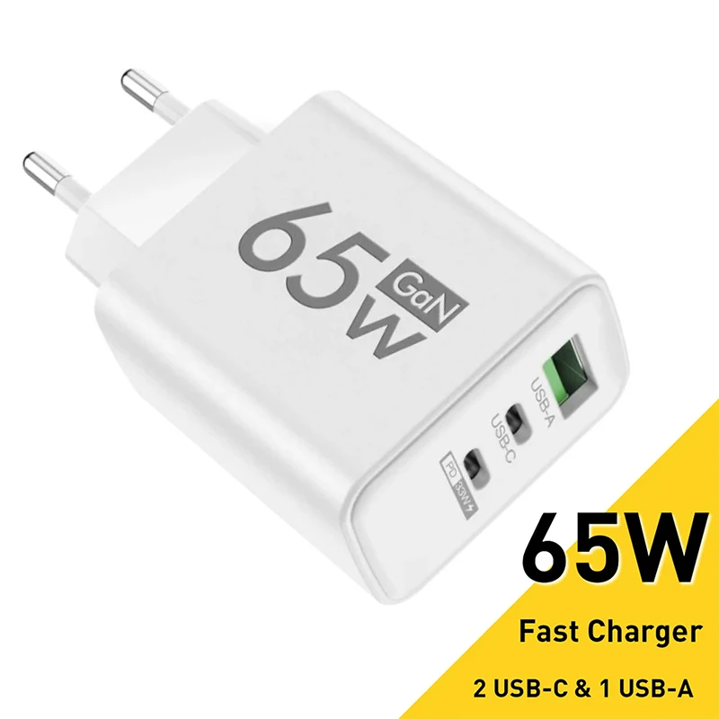 Chargeur USB Type C GaN à charge rapide 65 W EU KR PD 3.0 à charge rapide mural pour adaptateur téléphonique pour iPhone 15 Xiaomi Huawei Samsung