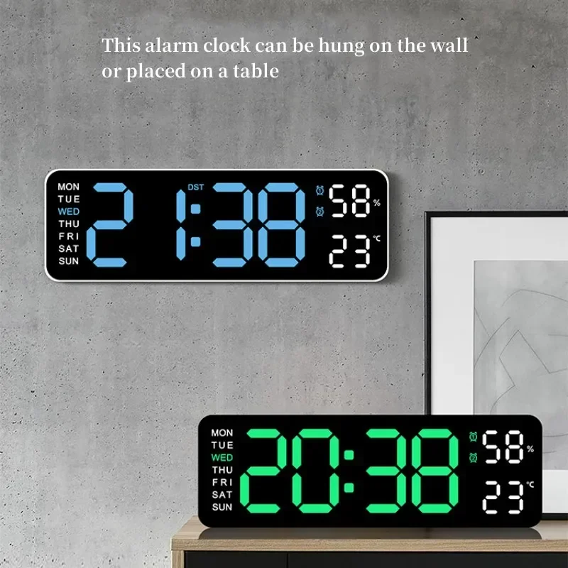 Grande horloge murale numérique de 9 pouces alimentée par USB TEMP Humidity Week Auto Dimmer DST Table Clock 12/24H Réveil électronique LED