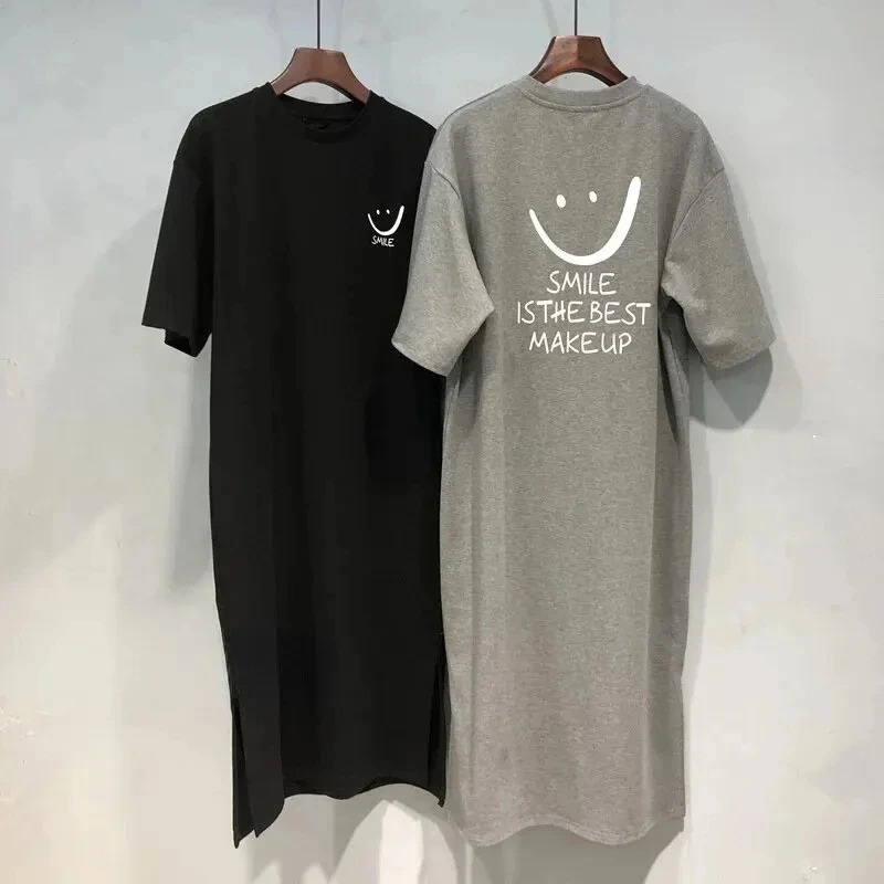 Robe t-shirt d'été pour femme, à manches courtes, coupe ample, longueur mi-longue, descendant sous le genou