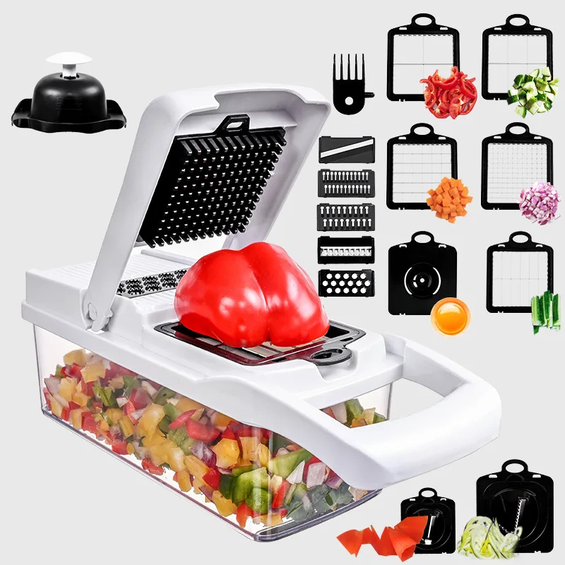 Coupe-légumes Outil de cuisine multifonctionnel, hachoir 5 en 1 pour tomates, carottes, fromage, oignons, trancheuse à main, râpe à découper