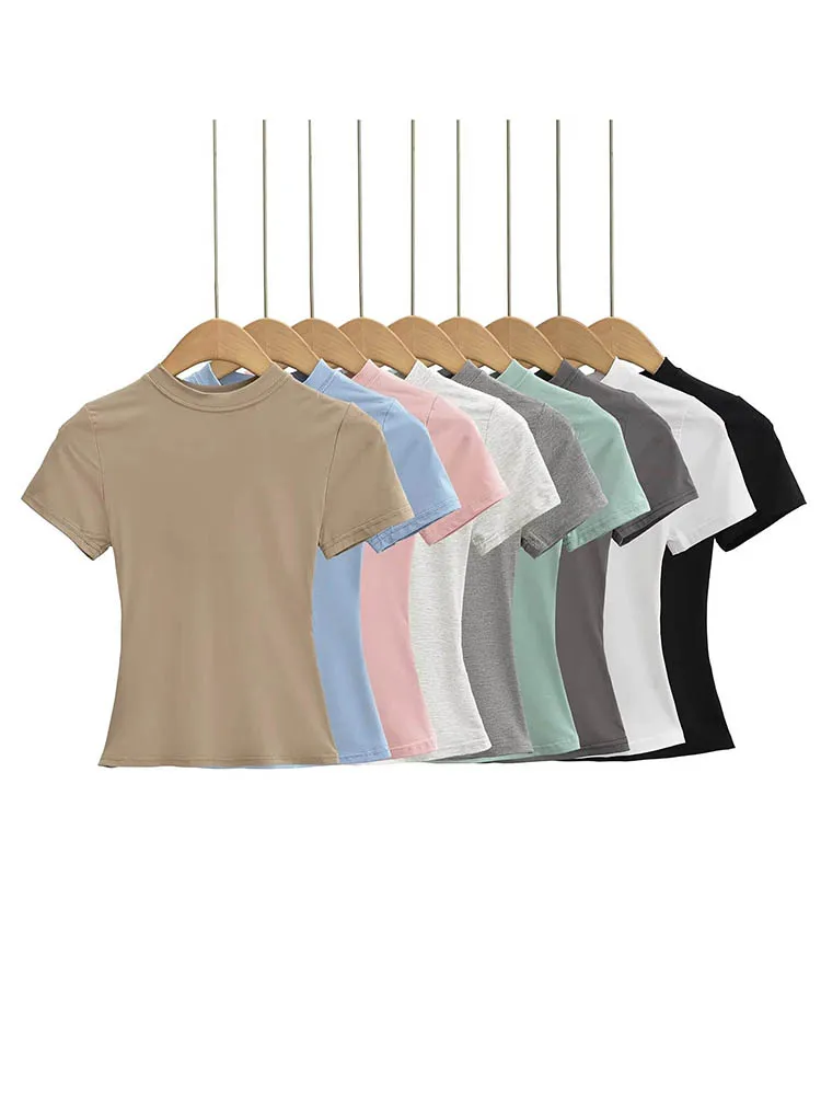 2025 Nouveau T-shirt décontracté de haute qualité Sexy Slim Manches courtes Mode Tendance Vêtements solides pour femmes y2k Tops
